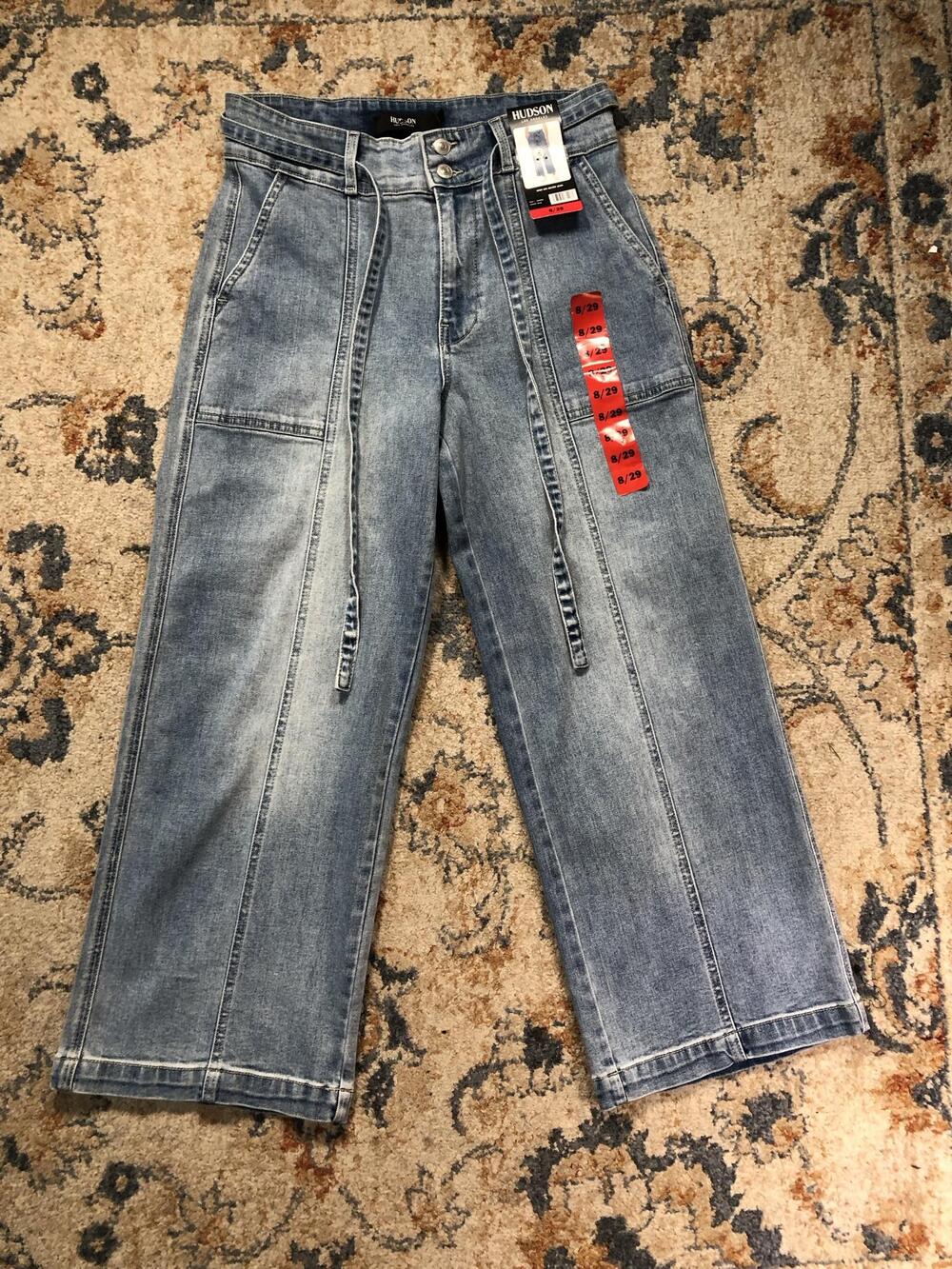 Hudson Wide Leg Belted Jeans Womens 8 Blue High Rise Light Wash Denim 29 Inseam